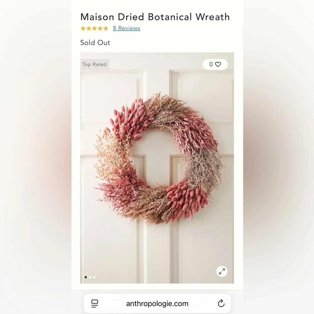 Anthropologie Pink and Natural Dried Floral Wreath